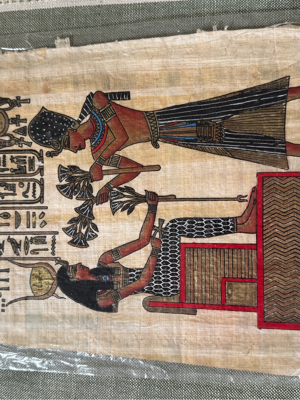 Set of 3 Egyptian Papyrus Paintings – Nefertiti, Tutankhamun & Hieroglyphic Art